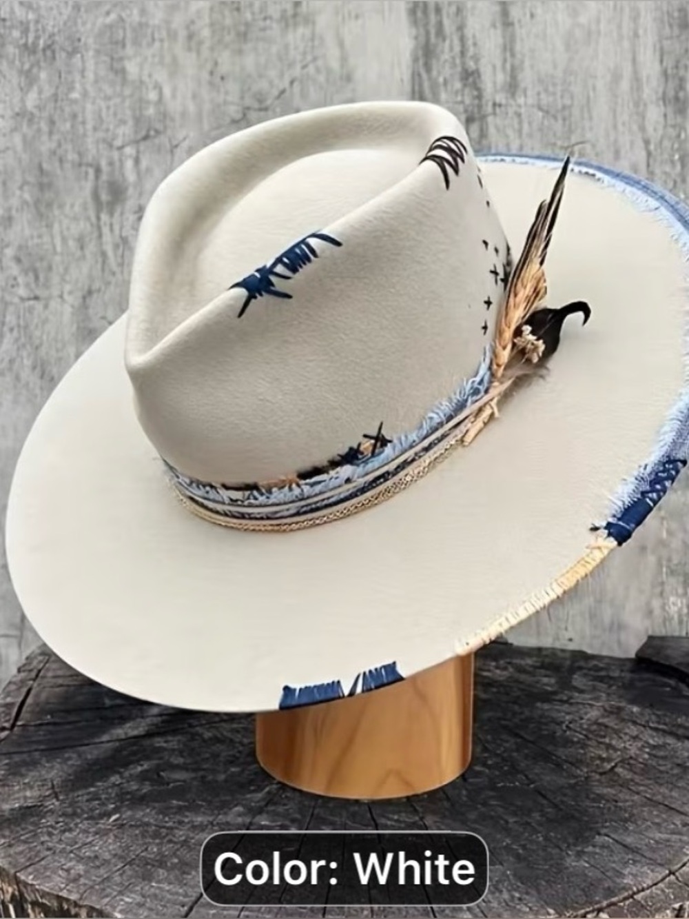 Coming Soon: White Felt Western Hat with Blue Accent.